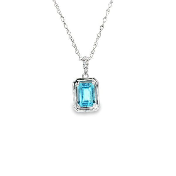 14K White Gold Emerald-Cut Blue Topaz Diamond Pendant Necklace Jo & Co. Jewelers Hardy, VA