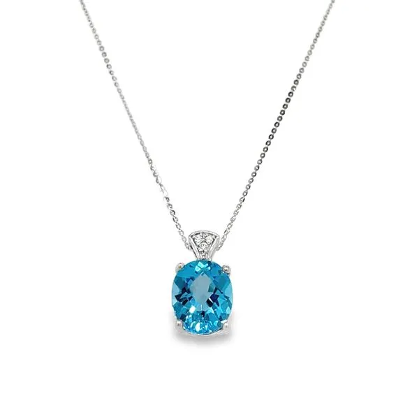 14K White Gold Oval Blue Topaz & Round Diamond Pendant Jo & Co. Jewelers Hardy, VA