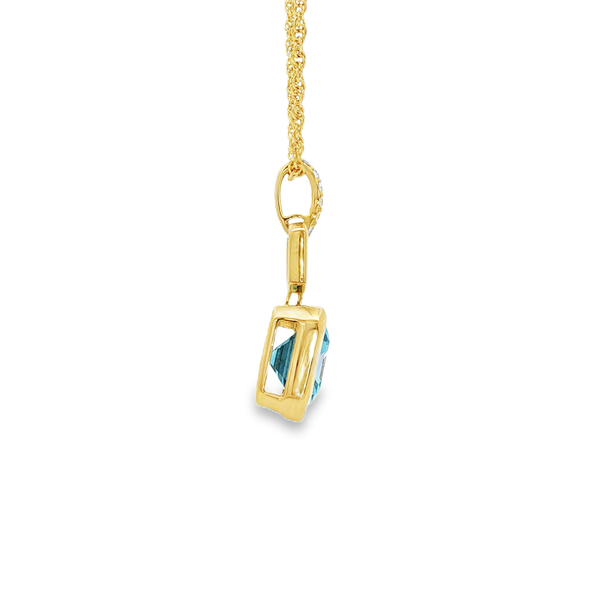 14K Yellow Gold Bezel-Set Blue Topaz Diamond Chain Link Pendant Necklace Image 2 Jo & Co. Jewelers Hardy, VA