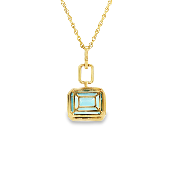 14K Yellow Gold Bezel-Set Blue Topaz Diamond Chain Link Pendant Necklace Image 3 Jo & Co. Jewelers Hardy, VA