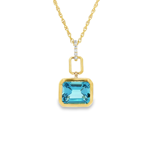 14K Yellow Gold Bezel-Set Blue Topaz Diamond Chain Link Pendant Necklace Jo & Co. Jewelers Hardy, VA