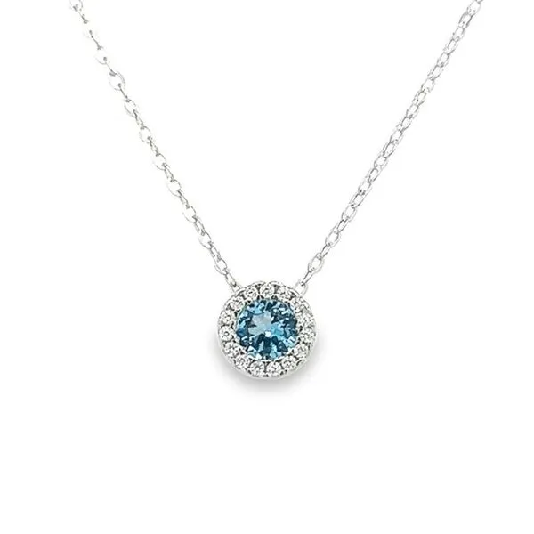 Sterling Silver Round March Birthstone Pendant with Cubic Zirconium Halo Jo & Co. Jewelers Hardy, VA