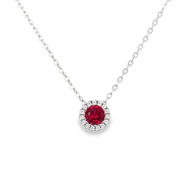 Sterling Silver Round July Birthstone Pendant with Cubic Zirconium Halo Jo & Co. Jewelers Hardy, VA