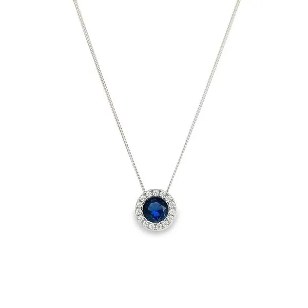 Sterling Silver Round September Birthstone Pendant with Cubic Zirconium Halo Jo & Co. Jewelers Hardy, VA