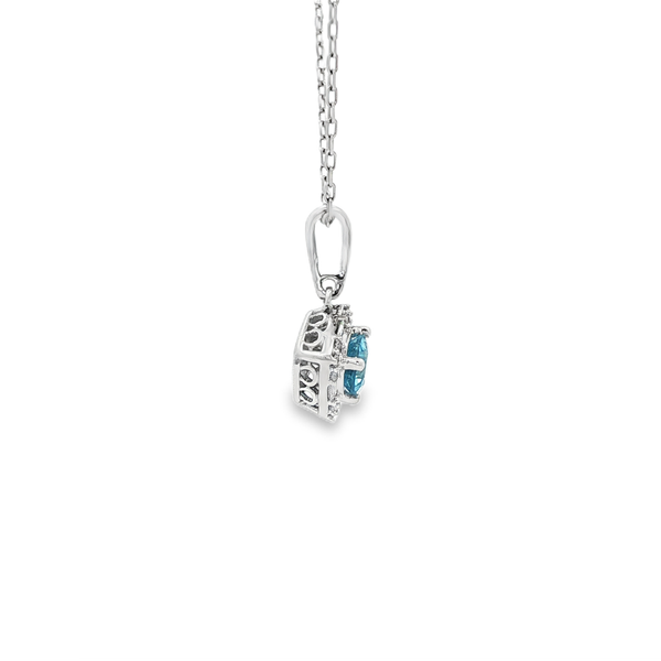10K White Gold Blue Topaz & Diamond Drop Pendant Necklace Image 2 Jo & Co. Jewelers Hardy, VA