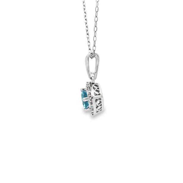 10K White Gold Blue Topaz & Diamond Drop Pendant Necklace Image 4 Jo & Co. Jewelers Hardy, VA