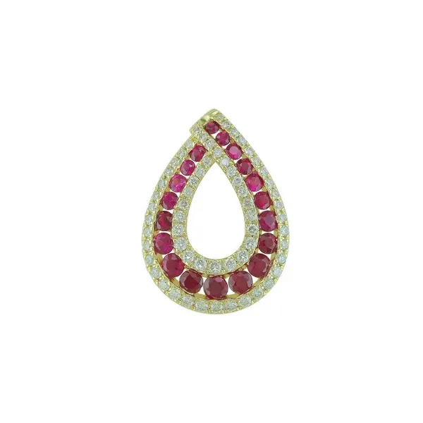 14K Yellow Gold Round Ruby and Round Diamond Ribbon Slide Pendant Jo & Co. Jewelers Hardy, VA