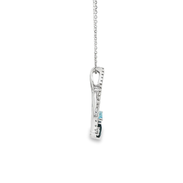 14K White Gold London & Swiss Blue Topaz Diamond Open Teardrop Pendant Necklace Image 2 Jo & Co. Jewelers Hardy, VA
