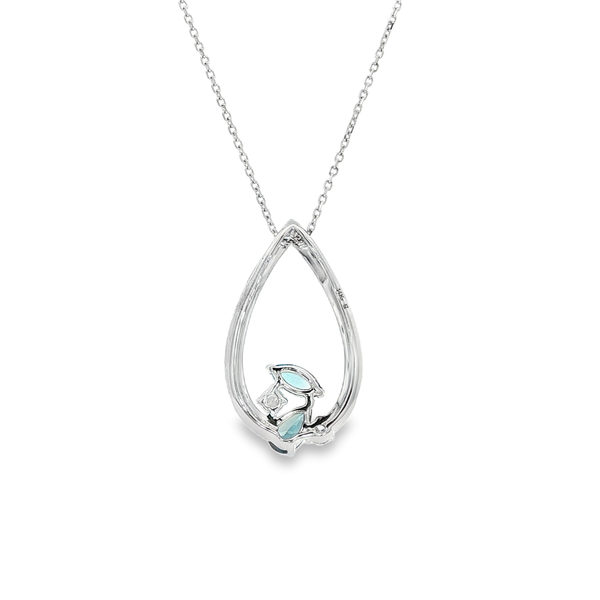 14K White Gold London & Swiss Blue Topaz Diamond Open Teardrop Pendant Necklace Image 3 Jo & Co. Jewelers Hardy, VA