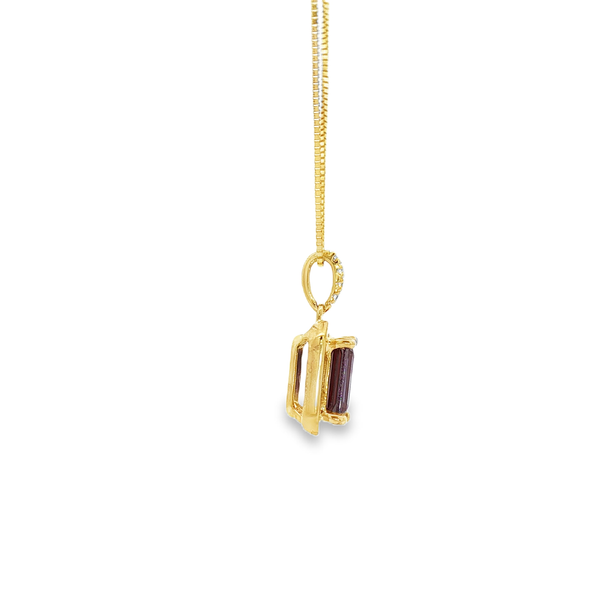 14K Yellow Gold Emerald-Cut Created Alexandrite & Diamond Pendant Necklace Image 2 Jo & Co. Jewelers Hardy, VA