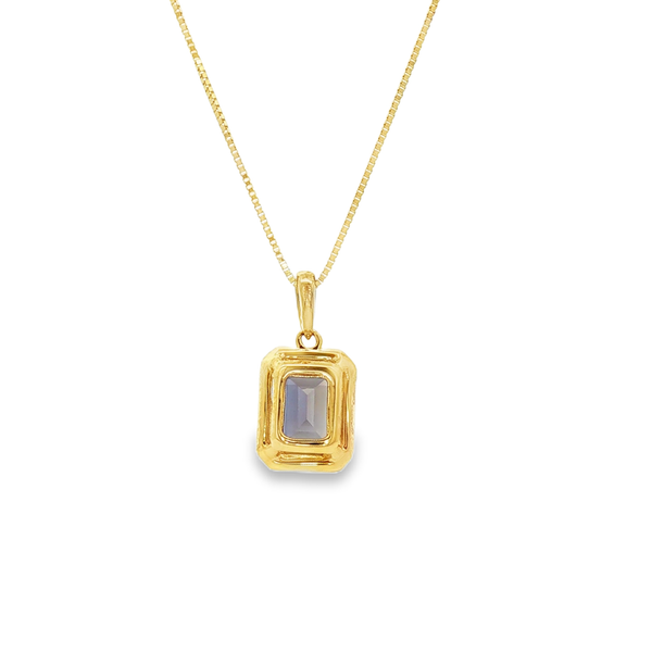 14K Yellow Gold Emerald-Cut Created Alexandrite & Diamond Pendant Necklace Image 3 Jo & Co. Jewelers Hardy, VA