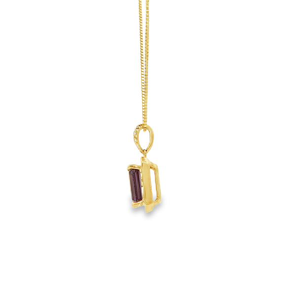 14K Yellow Gold Emerald-Cut Created Alexandrite & Diamond Pendant Necklace Image 4 Jo & Co. Jewelers Hardy, VA