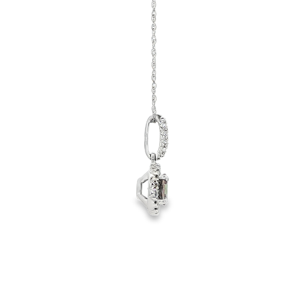 14K White Gold Created Alexandrite & Diamond Halo Pendant Necklace Image 2 Jo & Co. Jewelers Hardy, VA