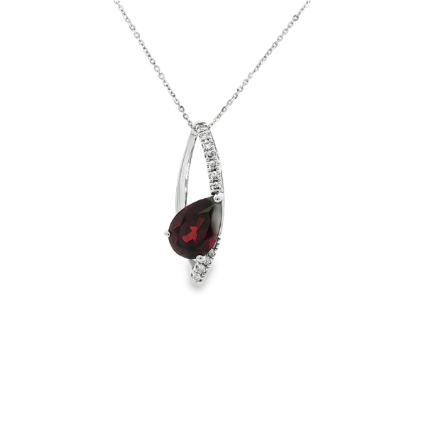 14K White Gold Pear-Shaped Garnet & Diamond Marquise-Style Pendant Jo & Co. Jewelers Hardy, VA