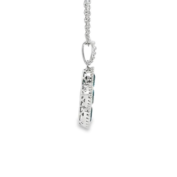 14K White Gold Trillion London Blue Topaz & Diamond Flower Pendant Necklace Image 2 Jo & Co. Jewelers Hardy, VA