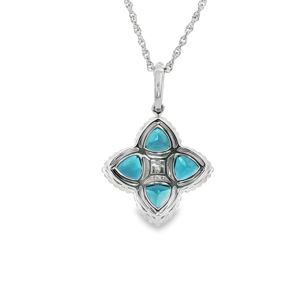 14K White Gold Trillion London Blue Topaz & Diamond Flower Pendant Necklace Image 3 Jo & Co. Jewelers Hardy, VA
