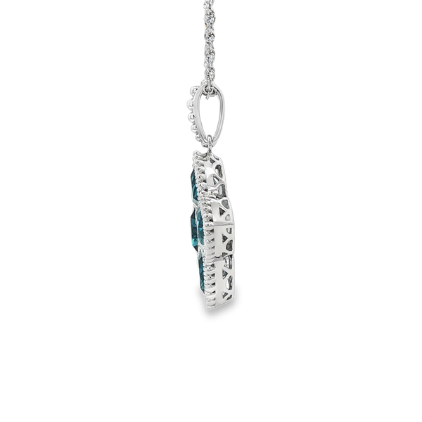 14K White Gold Trillion London Blue Topaz & Diamond Flower Pendant Necklace Image 4 Jo & Co. Jewelers Hardy, VA