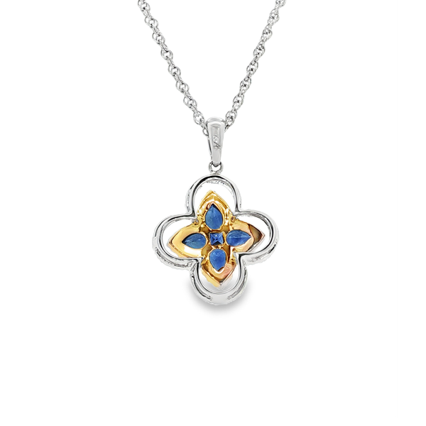 14K White & Rose Gold Sapphire Clover Pendant with 0.25 CTW Diamonds Image 3 Jo & Co. Jewelers Hardy, VA