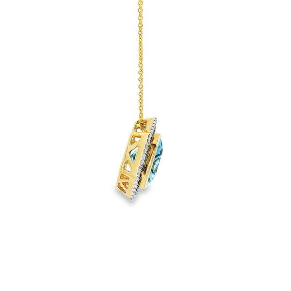 14K Yellow Gold Blue Topaz, Sapphire & Diamond Double Halo Octagon Pendant Necklace Image 2 Jo & Co. Jewelers Hardy, VA