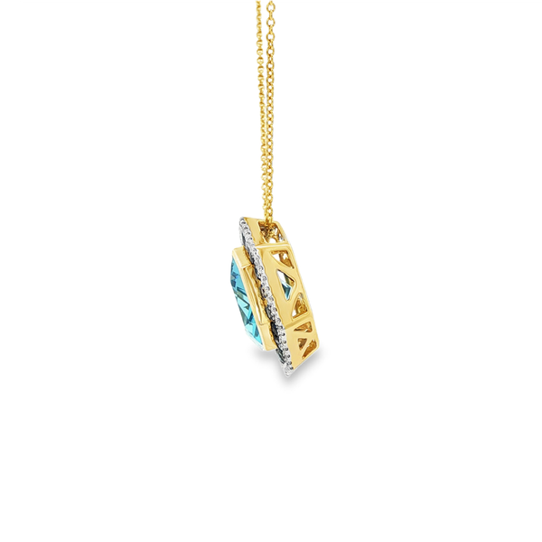14K Yellow Gold Blue Topaz, Sapphire & Diamond Double Halo Octagon Pendant Necklace Image 4 Jo & Co. Jewelers Hardy, VA