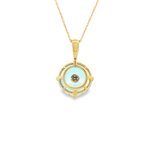 14K Yellow & White Gold Glenn Lehrer Blue Topaz Diamond Circle Pendant Necklace Image 3 Jo & Co. Jewelers Hardy, VA