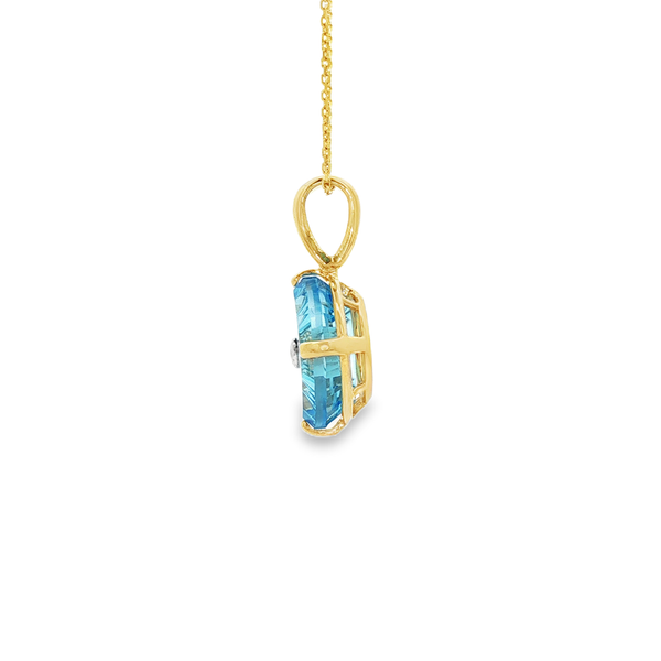 14K Yellow & White Gold Glenn Lehrer Blue Topaz Diamond Circle Pendant Necklace Image 4 Jo & Co. Jewelers Hardy, VA
