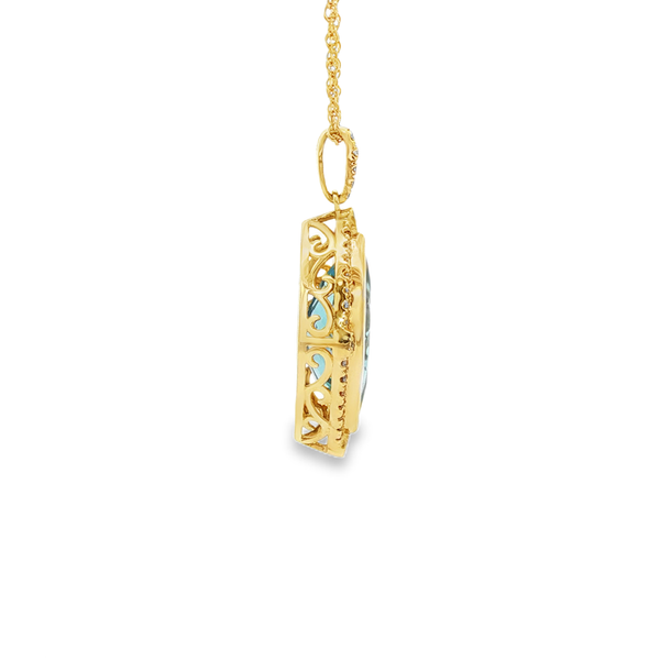 14K Yellow Gold Marquise London Blue Topaz & Diamond Halo Pendant Necklace Image 2 Jo & Co. Jewelers Hardy, VA