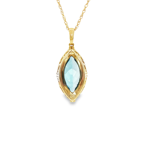 14K Yellow Gold Marquise London Blue Topaz & Diamond Halo Pendant Necklace Image 3 Jo & Co. Jewelers Hardy, VA