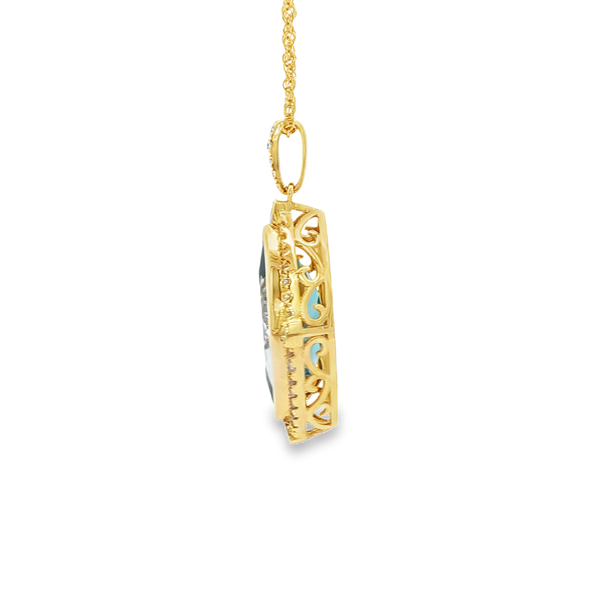 14K Yellow Gold Marquise London Blue Topaz & Diamond Halo Pendant Necklace Image 4 Jo & Co. Jewelers Hardy, VA