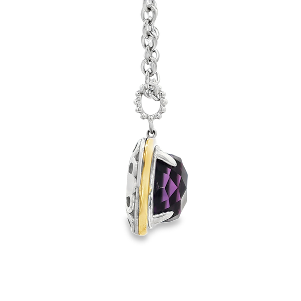 Gabriel Sterling Silver & 14K Yellow Gold Cushion Amethyst Bujukan Pendant Necklace Image 2 Jo & Co. Jewelers Hardy, VA