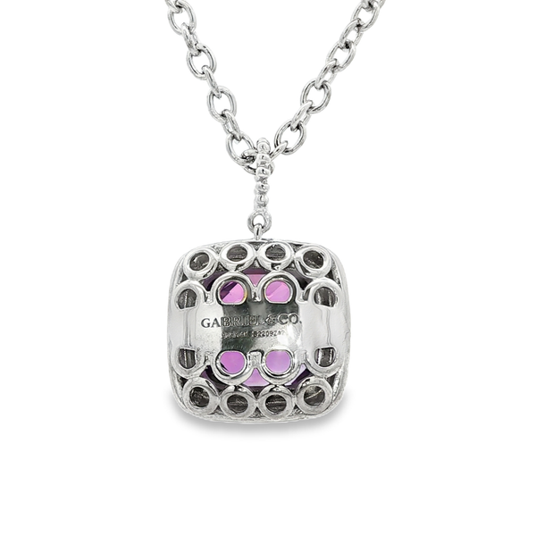 Gabriel Sterling Silver & 14K Yellow Gold Cushion Amethyst Bujukan Pendant Necklace Image 3 Jo & Co. Jewelers Hardy, VA
