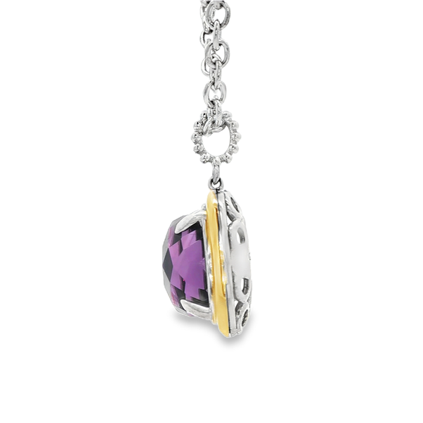 Gabriel Sterling Silver & 14K Yellow Gold Cushion Amethyst Bujukan Pendant Necklace Image 4 Jo & Co. Jewelers Hardy, VA