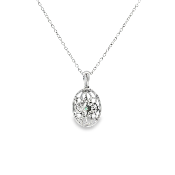 Sterling Silver Emerald Milgrain Openwork Oval Drop Pendant Necklace Image 3 Jo & Co. Jewelers Hardy, VA