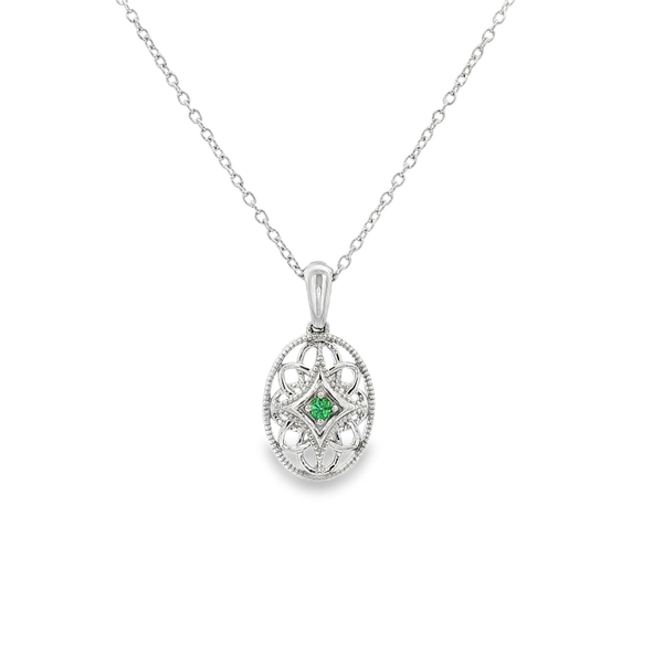 Sterling Silver Emerald Milgrain Openwork Oval Drop Pendant Necklace Jo & Co. Jewelers Hardy, VA