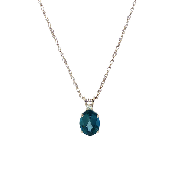 14K White Gold Oval London Blue Topaz Pendant Necklace with Diamond Accent Jo & Co. Jewelers Hardy, VA