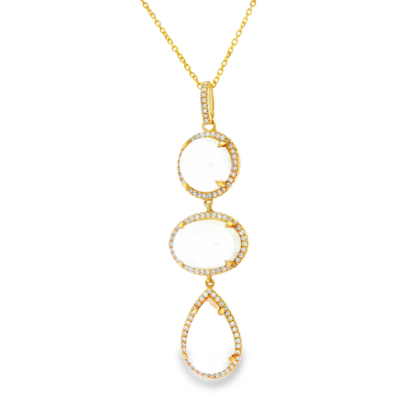 18K Yellow Gold Moonstone & Diamond .50tw Halo Triple Drop Pendant Necklace Image 4 Jo & Co. Jewelers Hardy, VA