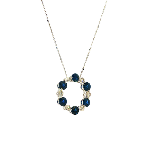 14K White Gold Sapphire & .21 CTW Round Diamond Alternating Circle Pendant Necklace Image 2 Jo & Co. Jewelers Hardy, VA