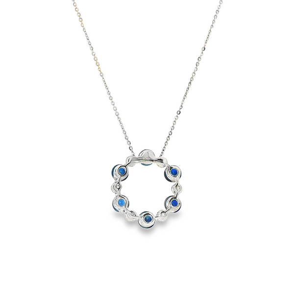 14K White Gold Sapphire & .21 CTW Round Diamond Alternating Circle Pendant Necklace Image 3 Jo & Co. Jewelers Hardy, VA