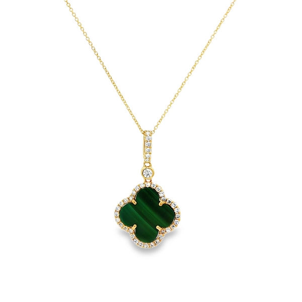 14K Yellow Gold Malachite Inlay & .26 TW Diamond Clover Halo Pendant Necklace Jo & Co. Jewelers Hardy, VA