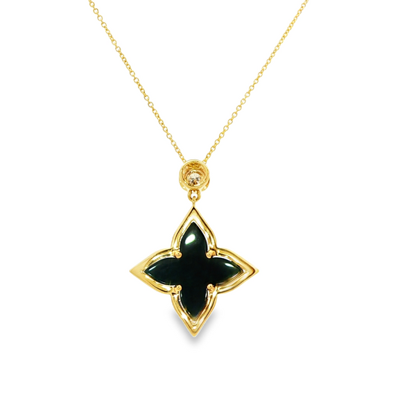 14K Yellow Gold Onyx Inlay & .18 TW Diamond Halo Flower Pendant Necklace Image 3 Jo & Co. Jewelers Hardy, VA