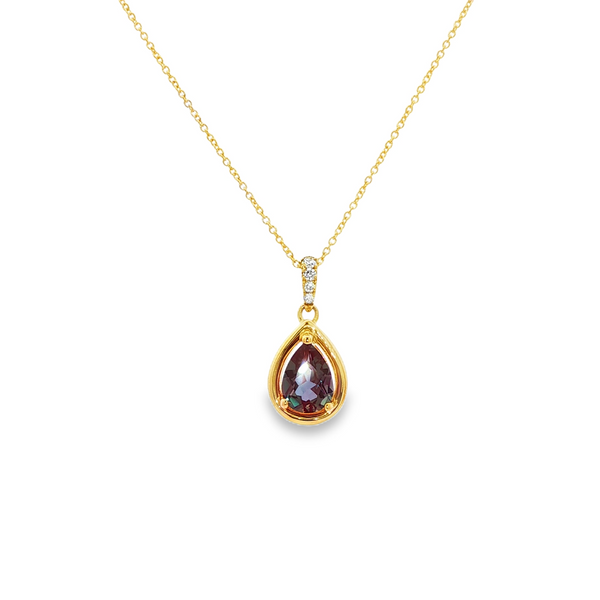 14K Yellow Gold Pear-Shaped Created Alexandrite & .04 TW Diamond Drop Pendant Necklace Jo & Co. Jewelers Hardy, VA