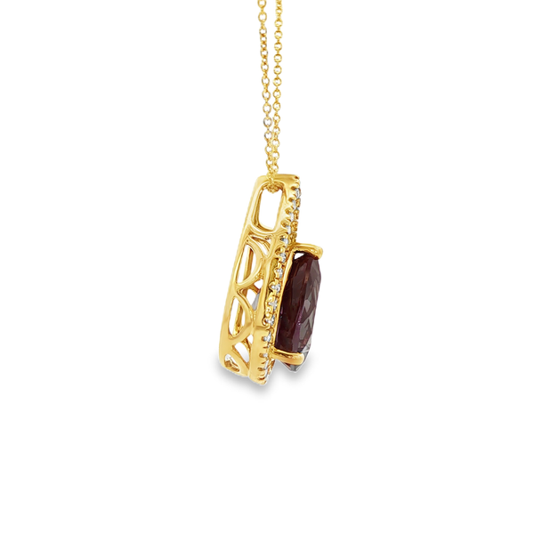 14K Yellow Gold Pear-Shaped Created Alexandrite & Diamond Halo Pendant Necklace Image 2 Jo & Co. Jewelers Hardy, VA