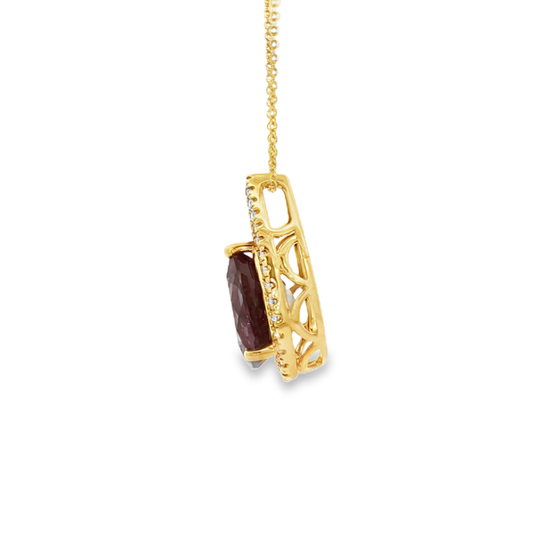14K Yellow Gold Pear-Shaped Created Alexandrite & Diamond Halo Pendant Necklace Image 4 Jo & Co. Jewelers Hardy, VA