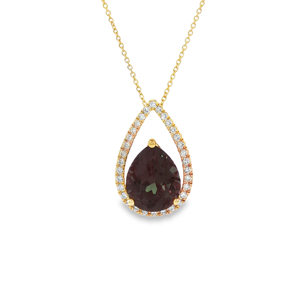 14K Yellow Gold Pear-Shaped Created Alexandrite & Diamond Halo Pendant Necklace Jo & Co. Jewelers Hardy, VA