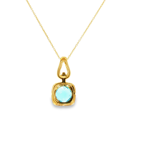 14K Yellow & White Gold Cushion Blue Topaz & Diamond 0.03 CTW Pendant Image 3 Jo & Co. Jewelers Hardy, VA