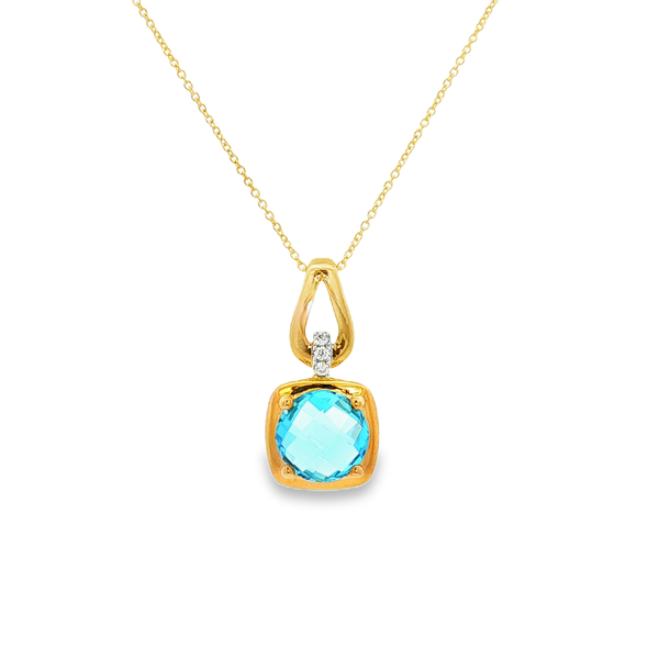 14K Yellow & White Gold Cushion Blue Topaz & Diamond 0.03 CTW Pendant Jo & Co. Jewelers Hardy, VA