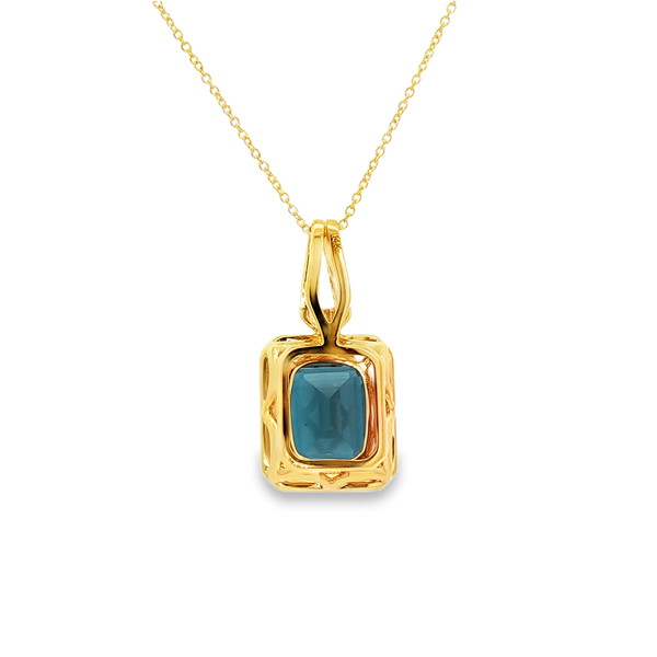 14K Yellow Gold Emerald-Cut London Blue Topaz & Diamond 0.25 CTW Halo Pendant Image 3 Jo & Co. Jewelers Hardy, VA