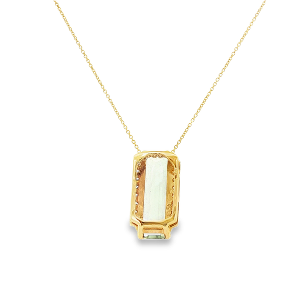 14K Yellow Gold Emerald-Cut Green Amethyst & Diamond Side Row Slide Pendant Necklace Image 3 Jo & Co. Jewelers Hardy, VA