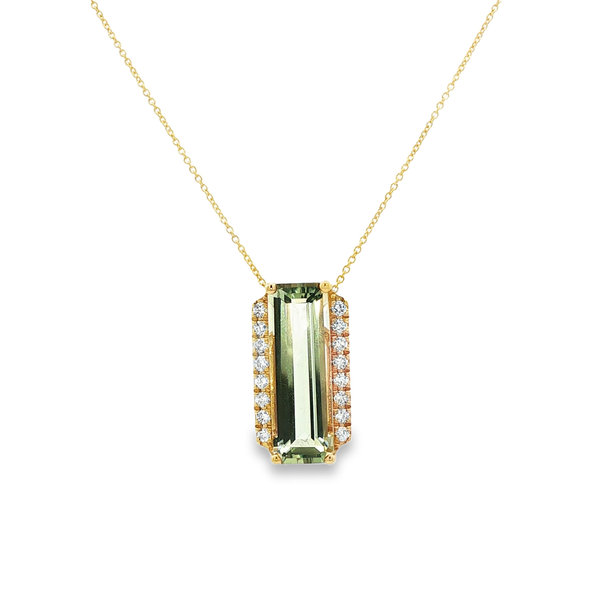 14K Yellow Gold Emerald-Cut Green Amethyst & Diamond Side Row Slide Pendant Necklace Jo & Co. Jewelers Hardy, VA