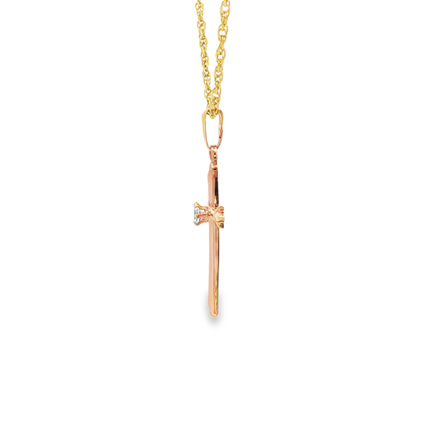 14KY Gold-Filled Clear CZ Thin Fleur-De-Lis Cross Pendant Necklace Image 4 Jo & Co. Jewelers Hardy, VA